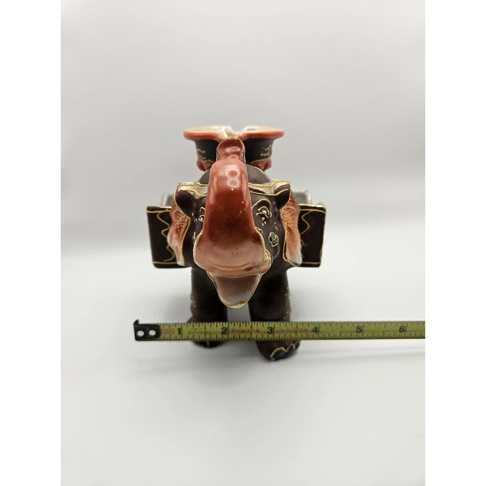 Vtg 1920's/30's Satsuma Moriage Elephant Ashtray Cigarette & Match Holder, Japan